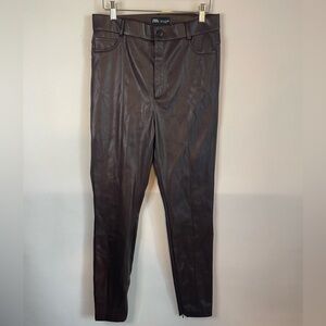 Zara Faux Leather Brown High Waisted Leggings Blogger Favorite